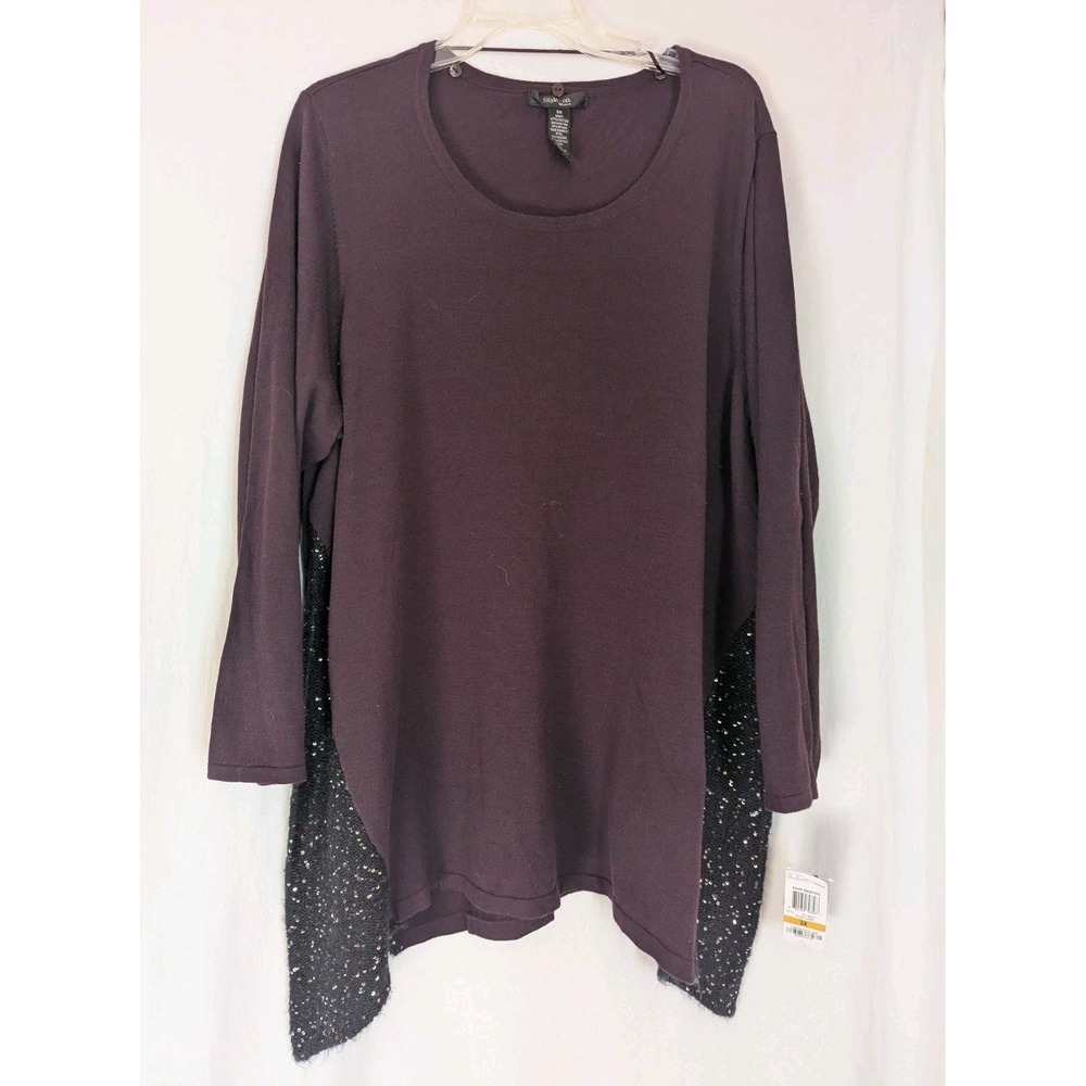 Style & Co Womens 3X Pullover Sweater Asymmetrical Hem Sequin Burgundy NWT